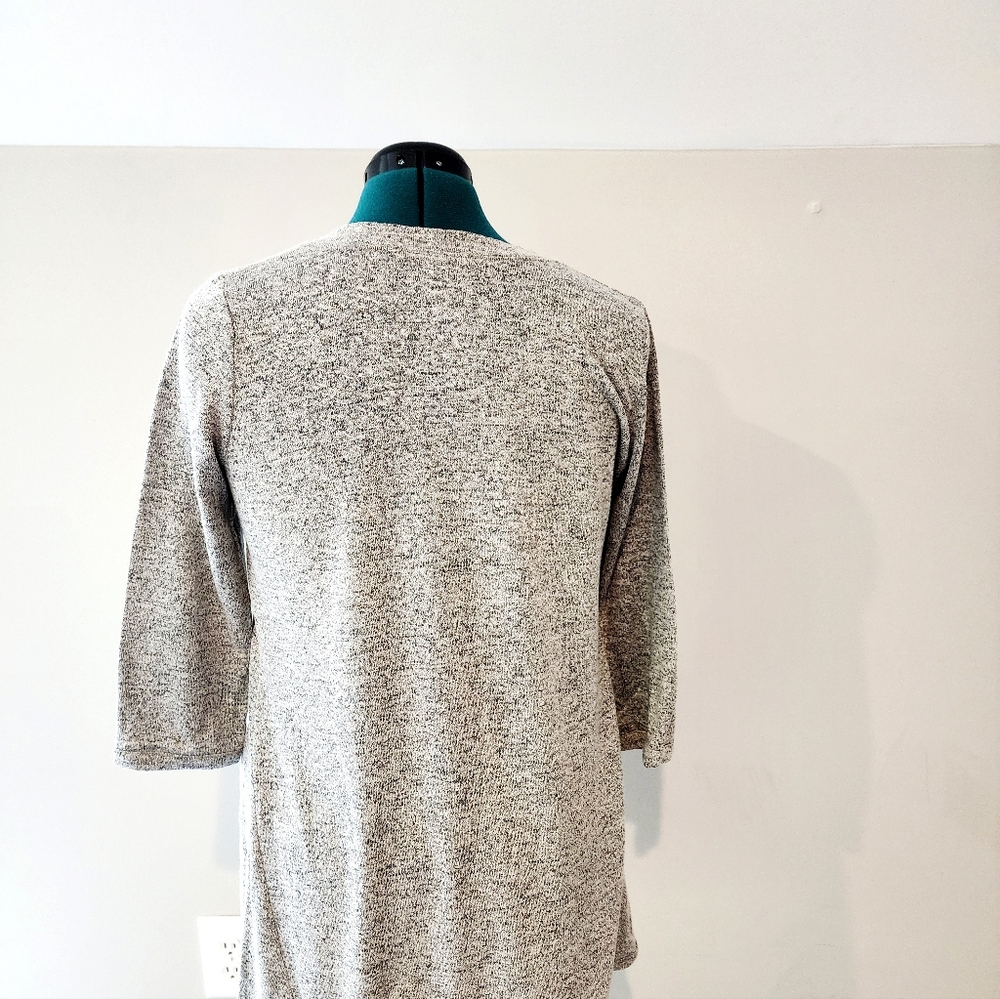 Nally & Millie Womens Grey White Marled Medium 3/4 Sleeves Long Pullover Sweater - Picture 3 of 8
